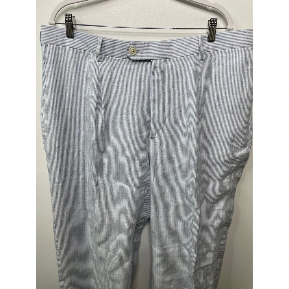 New Banana Republic Blue White Striped Linen Pleated Trousers 38 Beach Coastal‎